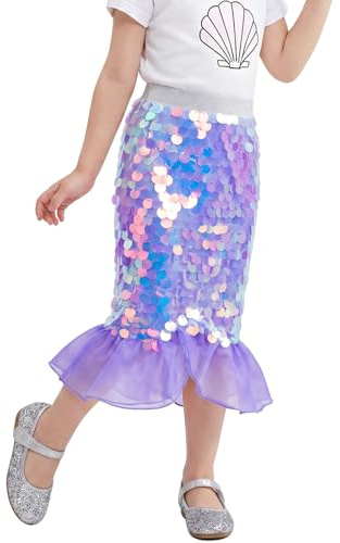 Miipat Jupe Fille Paillettes Enfant Jupes Sirène avec Doublure Taille Élastique Glitter Jupe Queue de Sirène pour Petite Fille Anniversaire Fête Plage