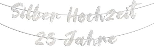 Silberhochzeit Deko Girlande - Silberhochzeit Deko Banner, Girlande Silber Mit Der Zahl 25 Zum 25. Hochzeitstag, Geeignet Für Silberhochzeiten
