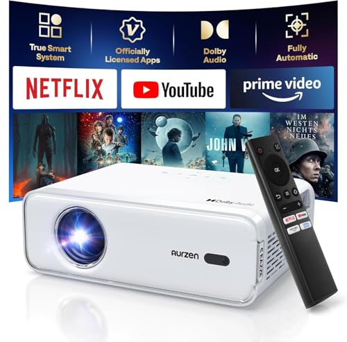 AURZEN Eazze D1 Proyector de vídeo Compatible con 4K, NetfIix Officially y DoIby Audio, Enfoque automático/distorsión Trapezoidal, HDR10, miniproyector retroportátil con Bluetooth y WiFi