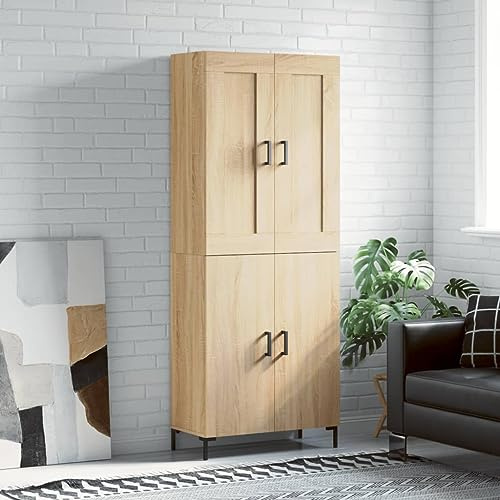 QJBSAVVA Highboard Sonoma Eiche 69,5x34x180 cm Sideboard mit Aufsatz aus Holzwerkstoff und Eisenbeinen Modernes Wohnzimmer Möbel großzügiger Stauraum für Esszimmer Küche Flur