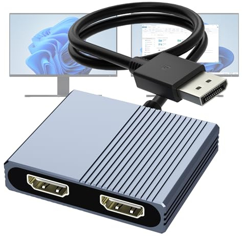 DisplayPort to Dual HDMI Adapter, 4K@60Hz DP to HDMI Splitter Extended Display, Double hdmi Adapter for 2 Monitors, hdmi Dual Monitor Adapter, DisplayPort MST Hub for Desktop Laptop Graphic Card
