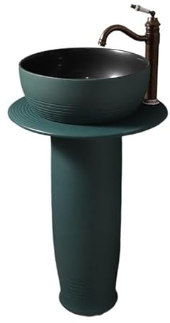 Retro Keramik Standwaschbecken für kleine Räume 3-teiliges Bodenstehendes Waschbecken Stilvolles grünes Waschtisch Waschtisch für Bad & Balkon