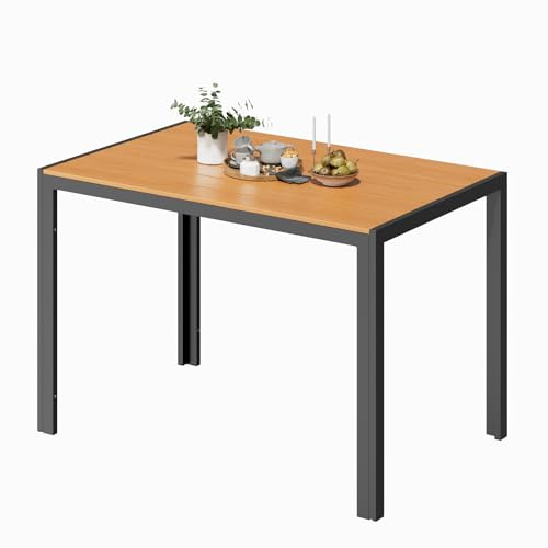 UDPATIO Trädgårdsbord väderbeständigt med aluminiumram, 110 x 70 x 74 cm, utomhusbord i WPC med träslagsfinish, balkongbord för 4 till 6 personer, trädgård, terrass
