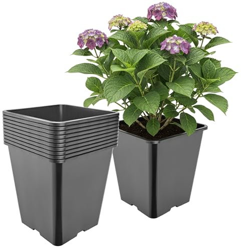 Garronda Pot de Fleur Carré Haut Plastique 25 × H 26 cm (11L) - x10 Godets Semis Pot Culture Profond Drainage Résistants Intempéries pour Plantes Pépinière Jardin Serre Intérieur Extérieur GD-0201