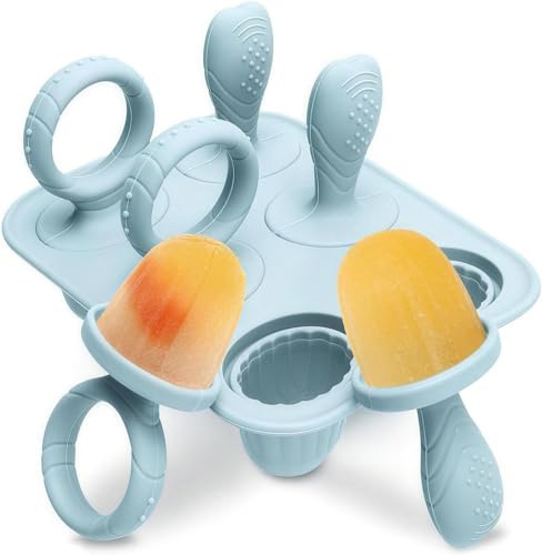 FunnAura Ice Cream Moulds with Sticks, 1Pack 6 Handle 17ML Silicone Reusable Ice Lolly Moulds (Blue)