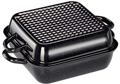 Riess, teglia professionale con coperchio, con 2 manici (sulla teglia e sul coperchio), colore nero, 26 cm