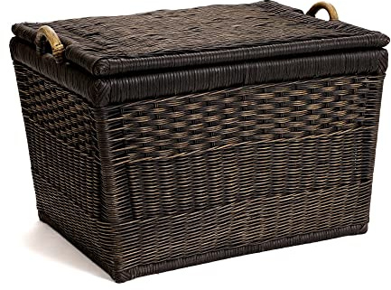 The Basket Lady Lift-Off Lid Wicker Storage Basket, L, Walnut Brown