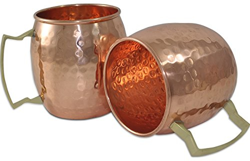 DakshCraft ® Taza hecha a mano de cobre puro martillado Moscú, juego de 2 tazas (capacidad de 16.5 onzas por pc)