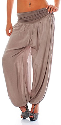 Malito Pantaloni alla Zuava Aladin Harem Pantaloni Boyfriend Sbuffo Pump Baggy Yoga 1482 Donna Taglia Unica (Fango)
