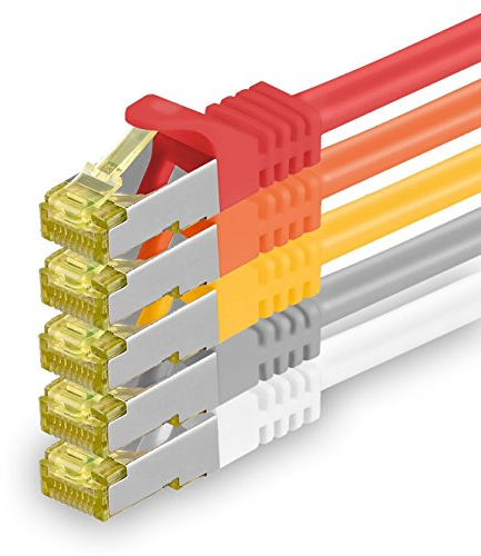 1aTTack.de Cat.7 network cable 1m 5 colors 5 pieces Cat7 Ethernet cable network LAN cable raw cable 10 Gb s SFTP PIMF LSZH set patch cable with Rj 45 plug Cat.6a