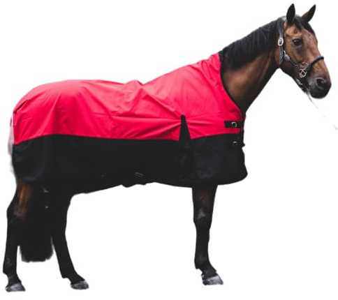 Pferdedecke 600D High Neck Weidedecke Winterdecke Regendecke Turnout : Fleece Innenfutter Red/Black - 135cm