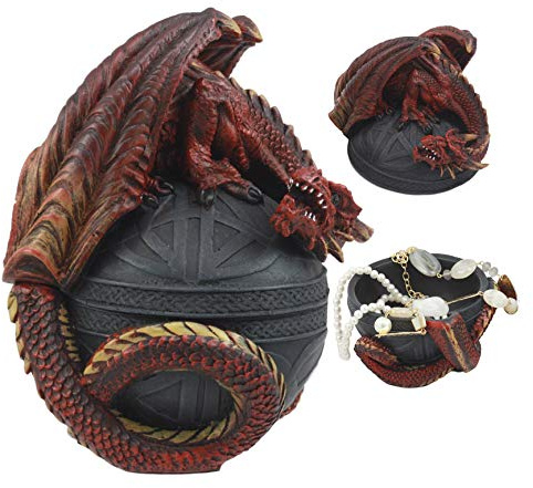 Ebros Celtic Red Dragon Egg Box 6.5 Tall Mythical Guardian Dragon Figurine Jewelry Box