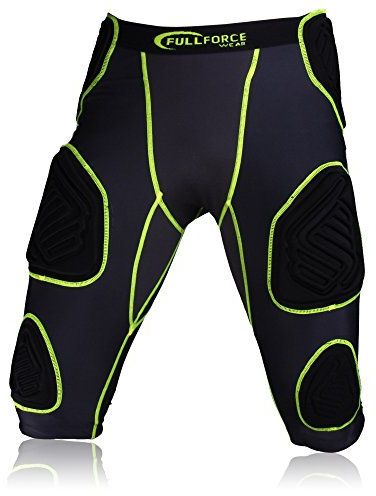 Full Force Shocc Lite - Pantaloncini da calcio, corti, con 7 imbottiture, colore: nero/verde fluo , S