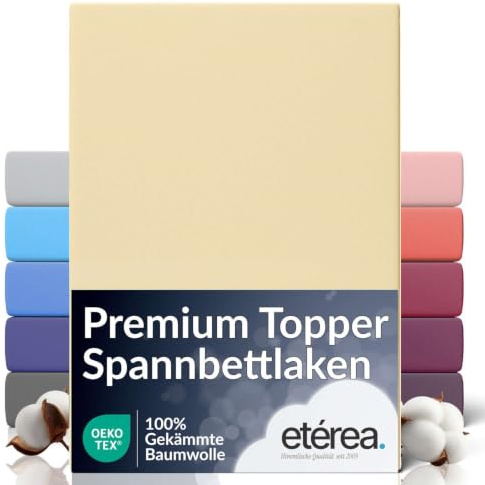 etérea Extra Jersey Topper Sábana Bajera 90x200cm - 100x220cm Oekotex Made in Green - 100% algodón - hasta 10 cm de Alto - Naturaleza