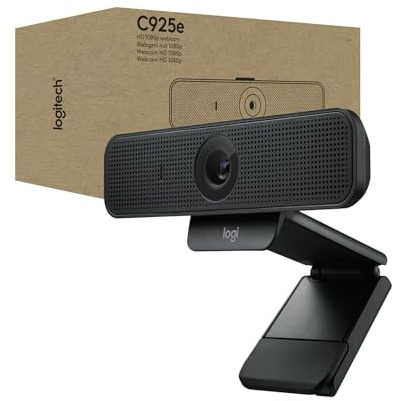 Logitech C925e Business Webcam, HD 1080p/30fps Video, Light Correction, Autofocus, Clear Audio, Privacy Shutter, Works with Microsoft Teams, Google Meet, Skype, WebEx, Cisco - Black