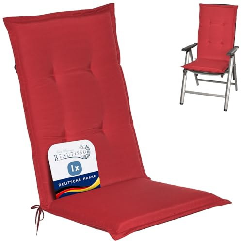 Beautissu Cuscini per Sedie da Esterno 120x50x6 cm Loft HL – Resistente e Comodo Anche Cuscino per Sdraio da Esterno Reclinabili Spiaggine e Poltrone – Rosso