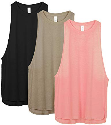 icyzone Femmes Décontracté Débardeur de Sport sans Manches en Vrac Exercice Yoga Running Tank Tops, Paquet de 3 (M, Black/Beige/Pale Blush)