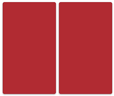 decorwelt | Herdabdeckplatten 2x30x52 cm Ceranfeldabdeckung 2-Teilig Universal Elektroherd Induktion für Kochplatten Herdschutz Deko Schneidebrett Sicherheitsglas Spritzschutz Glas Rot