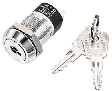 Sourcingmap 19mm 2 Positions Key Locking Push Button Switch with 2 Keys 2NC-2NO S2803