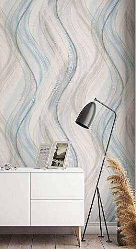 marburg Tapete Wellen 3D Grau Silber Beige Blau Linien Muster Struktur Streifentapete Modern Wohnzimmer Schlafzimmer Küche Made in Germany Premium Qualität 32445