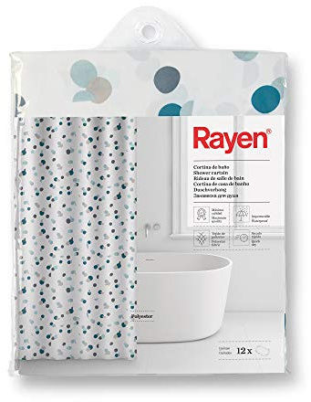 Rideau de Douche rayé de qualité supérieure - Imperméable - Tissu Polyester - Séchage Rapide - avec 12 Crochets - 180 x 200 cm, Confettis, Blanc À Pois Bleus