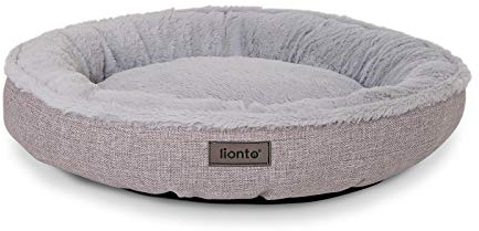 lionto Hundekörbchen rund in Donut-Form, Ø 55 cm, Heimtierkissen für Hunde & Katzen mit waschbarem Bezug & Anti-Rutsch-Noppen, kuscheliges Hundebett aus Oxford-Leinen & Plüsch, grau