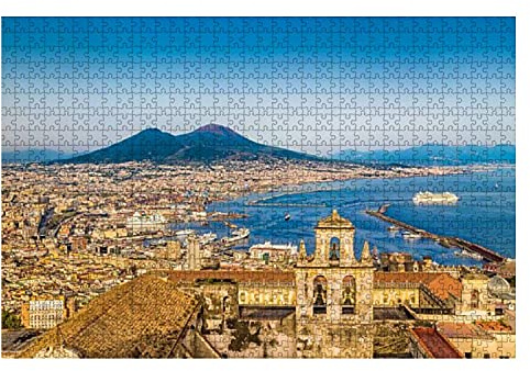 1000 Stück Stadt Neapel mit Mt Vesuv bei Sonnenuntergang, Kampanien, Italien Italien Großes Stück Puzzles für Erwachsene Lernspielzeug für Kinder Kreative Spiele Unterhaltung Holzpuzzles Home Decor