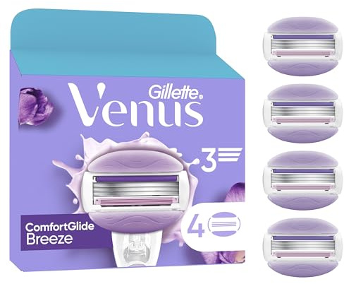 Gillette Venus Comfortglide Breeze rakblad för kvinnor, paket med 4, 3 inbyggda blad för en slät, nära rakning som varar