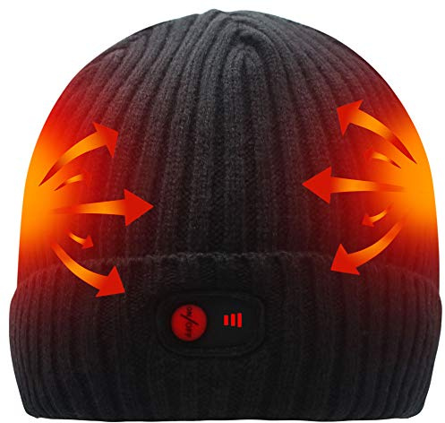 Svpro Beheizte Beanie mit Wiederaufladbarem Akku 7,4V Li-Polymer-Akku hält bis zu 3-7 Stunden,Electric Beheizbare Hut Frauen Männer Heizmütze Heizung Skull Cap