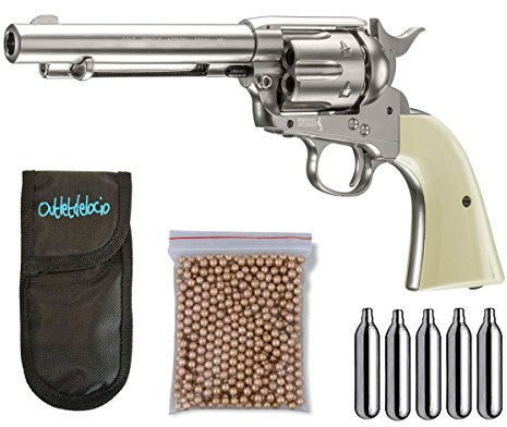 Pack Revolver perdigon Peacemaker Gas C02. Calibre 4,5mm. + Funda + Balines + Bombonas co2. 29318/13275/23054. 2 Julios Potencia