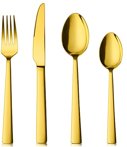 Herogo Besteckset, 16-teiliges Edelstahl-Besteckset Service für 4, hochglanzpoliertes Besteckset mit Messer, Gabel, Löffel, elegantes Besteck für Zuhause, Restaurant, Hotel, spülmaschinenfest - Gold