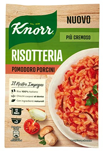 Knorr Risotto Pomodoro e Funghi, Risotto Pronto con Ingredienti Naturali, 100% Riso Italiano e Chicci al Dente, Preparazione in Pentola o al Microonde, 175g, 2 Porzioni