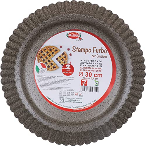 Graziano, Stampo Furbo per Crostata, Realizzato in Acciaio al Carbonio e Dotato di 7 Strati di Rivestimento Antiaderente, Ideale per Realizzare Crostate Dolci e Salate, Colore Nero, ø 30 cm
