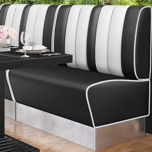 GGMMÖBEL American 3 | Dinerbank | B:H 100 x 103 cm | Gestreift | Schwarz | Leder | American Diner Möbel, American Dinerbank