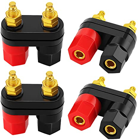 KUOQIY 4 Stück Dual Binding Post Terminal, 2-Weg Audio Lautsprecher Terminal bananenbuchse Panelmontage, für Lautsprecher-Verstärker-Anschluss