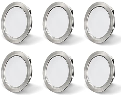 KYOTECH Set de 6 luminaires pour meuble LED 230V, 3,5W LED IP44 G4 15mm spots encastrables pour meuble plat, 4000K blanc chaud, hotte de cuisine, spot encastrable salle de bain (Nickel Brossé)