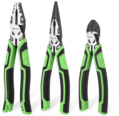 HURRICANE 3 Pieces Pliers Set, Heavy-Duty Pliers Set, with 8 Inch Linesman Pliers, 8 Inch Needle Nose Pliers and 6 Inch Diagonal Cutting Pliers for Basic Repair
