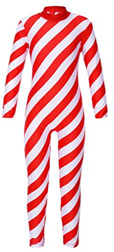 TiaoBug Mädchen Weihnachten Kostüm Rot Weiß/Grün Weiß Gestreift Ganzkörperanzug Zuckerstange Jumpsuit Rüschen Overall Neujahr Party Outfits Rot A 158-164