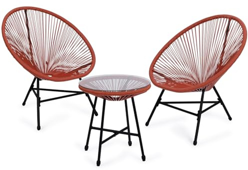 IDMarket Juego de muebles de jardín Izmir mesa y 2 sillones, huevo, cuerda, terracota