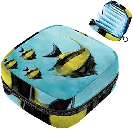 Menstruationspad-Tasche mit Reißverschluss, Damen-Serviettenbeutel, Tampons, Sammelbeutel für Frauen und Mädchen (Fischwasser, Aquarell, Schwimmen)