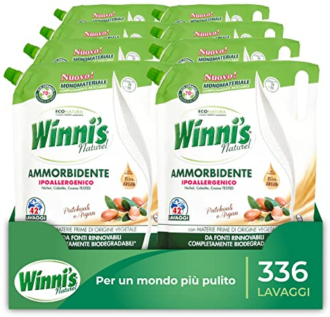 Winni's - Weichspüler Waschmaschine, 336 Waschgänge, Bio-Argan- und Patchouli-Extrakt, pflanzliche Rohstoffe, 1470 ml x 8 Packungen