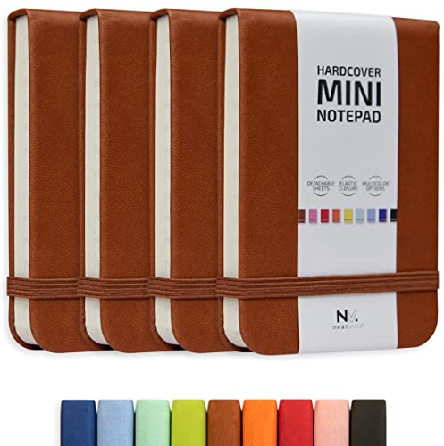 NeatVilla Kleines Notizbuch, 7,6 x 10,2 cm, Taschenformat, A7, Leder, Hardcover, Mini-Notizbuch, Abreißblatt, winziger Notizblock mit Gummiband, 4 Stück, Mini-Taschennotizbuch für Krankenschwester