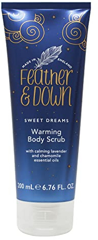 Feather & Down Warming Body Scrub (200ml) - With Calming Lavender & Chamomile Essential Oils. Exfoliates & Gently Warms Tired Muscles. Relieving Tensions from the day.