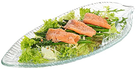 Vetri Servierschale aus Glas, 43,2 x 20,9 x 3,3 cm, 1 langlebig, einzigartige Servierschale – Blatt-Design, spülmaschinenfest, transparentes Glas, für heiße und kalte Speisen – Restauranware
