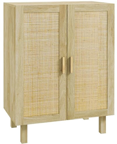 HOMCOM Meuble de Rangement Effet Cannage 73 x 41 x 102 cm Bois Naturel