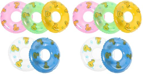 LOGOFUN 10pcs Mini Swimming Ring Inflatable Swim Ring Duck Pattern Small Swim Rings Toy Adorable Swimming Rings for Doll House Accessories - Multicolored