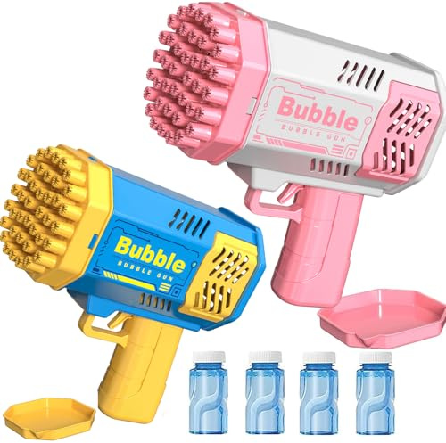 Pistola per bolle di sapone per bambini, 2 pezzi, 40 fori, con 4 bottiglie, per bolle di sapone, per bambini dai 4 agli 8 anni