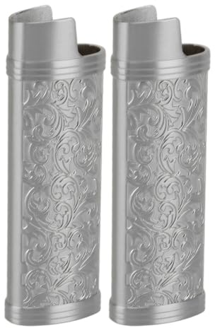 Manicotto Porta Accendino in Lega di Zinco Dal Design Botanico Vintage per Accendino BIC Full Size Tipo J6 con Copertura Protettiva (GREY)