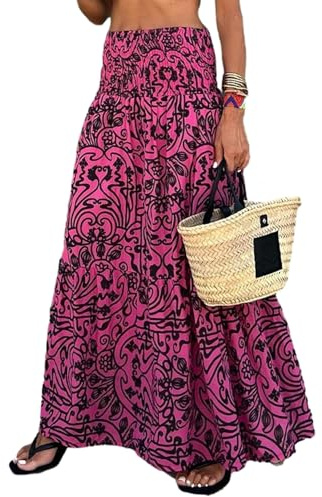 JENJON Mujer Falda Larga Estampada Casual Cintura Alta elástica Boho Floral Tubo Falda de Verano Vestidos de Playa