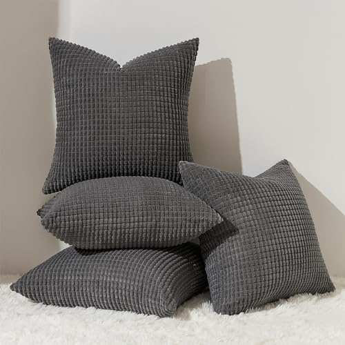 Topfinel Kuddfodral 40x40 Mörkgrå Antracit 4-delat set Manchester Texturerade Kuddfodral Dekorativt Kuddfodral Soffkudde Soffkudde för Soffa Sovrum Vardagsrum Balkong Barnrum Fluffig